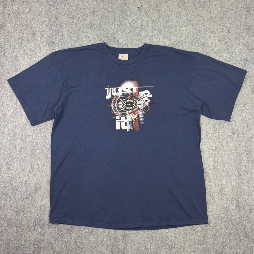 Y2K Nike Mens Navy Blue Just Do It Abstract Graphic T-Shirt XL Short Sleeve Tee